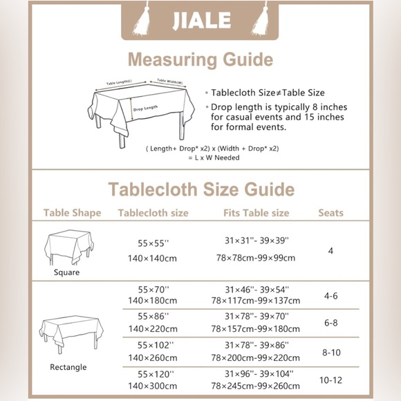 NEW Cotton Linen Tablecloths w/Tassels, Waterproof, Wrinkle Free, 55" X 55” ea - Picture 7 of 7